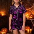 thumbnail image 2 of Leey-World Fall Pajamas Kids Girls Satin Pajamas Summer Short Sleeve Button Down Silky Nighty PJS 2PCS Sleepwear Set Size 2-13Years, 2 of 5