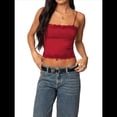 thumbnail image 2 of Camiseta Sin Mangas para Mujer, con Tirantes Finos Ajustables, Camisola Corta con Ribete de Encaje, Estilo Y2K, para Salir en Verano. Rojo L, 2 of 10