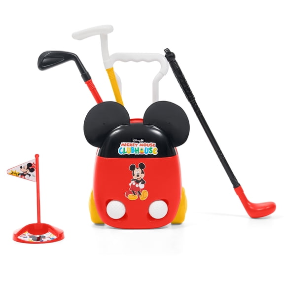 Mickey Mouse Golf Sports Set by Delta Children - 8-Piece Toddler Golf Playset with Wheeled Golf Bag, 3 Clubs, 2 Balls & Putting Hole