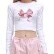 thumbnail image 3 of Camisetas de manga larga con estampado de lazo, cuello redondo, Top corto ajustado, camiseta bonita y dulce de los años 00, camisas para salir Y2k, 3 of 5
