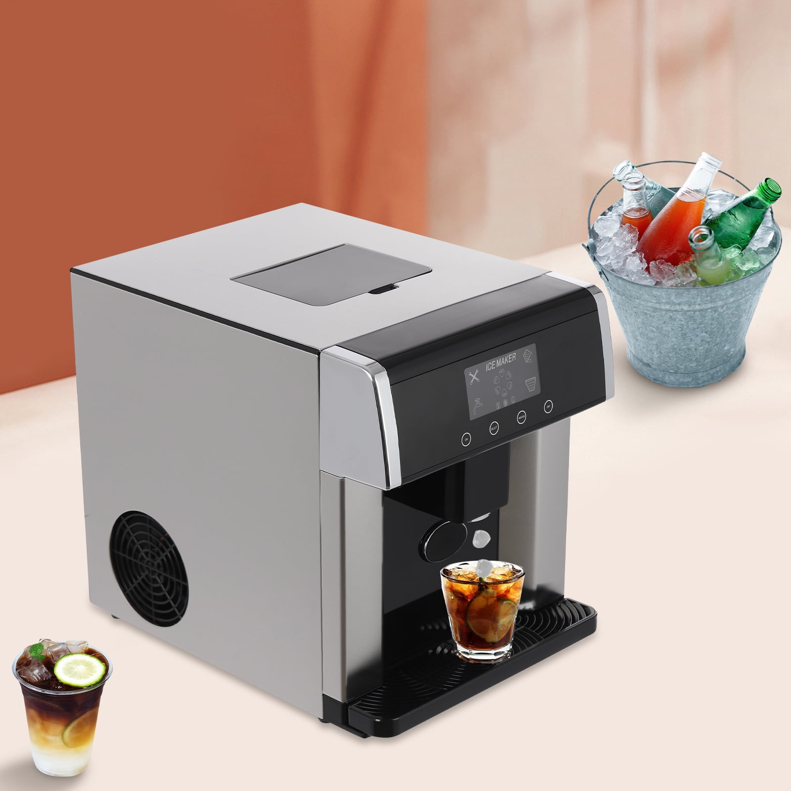 Countertop Ice Maker 2-in-1 Ice Water Maker Portable Electric Ice Dispenser for Homes, Cafes, Offices