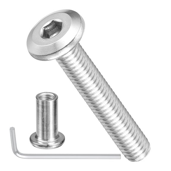 Furniture Connector Bolt Cap Nut Kit with Wrench(M6-1x35mm) 24Pcs, Connector Bolts M6 Countersunk Screw Barrel Nuts Binding Screws, for Chair Cabinet Bed, Silver
