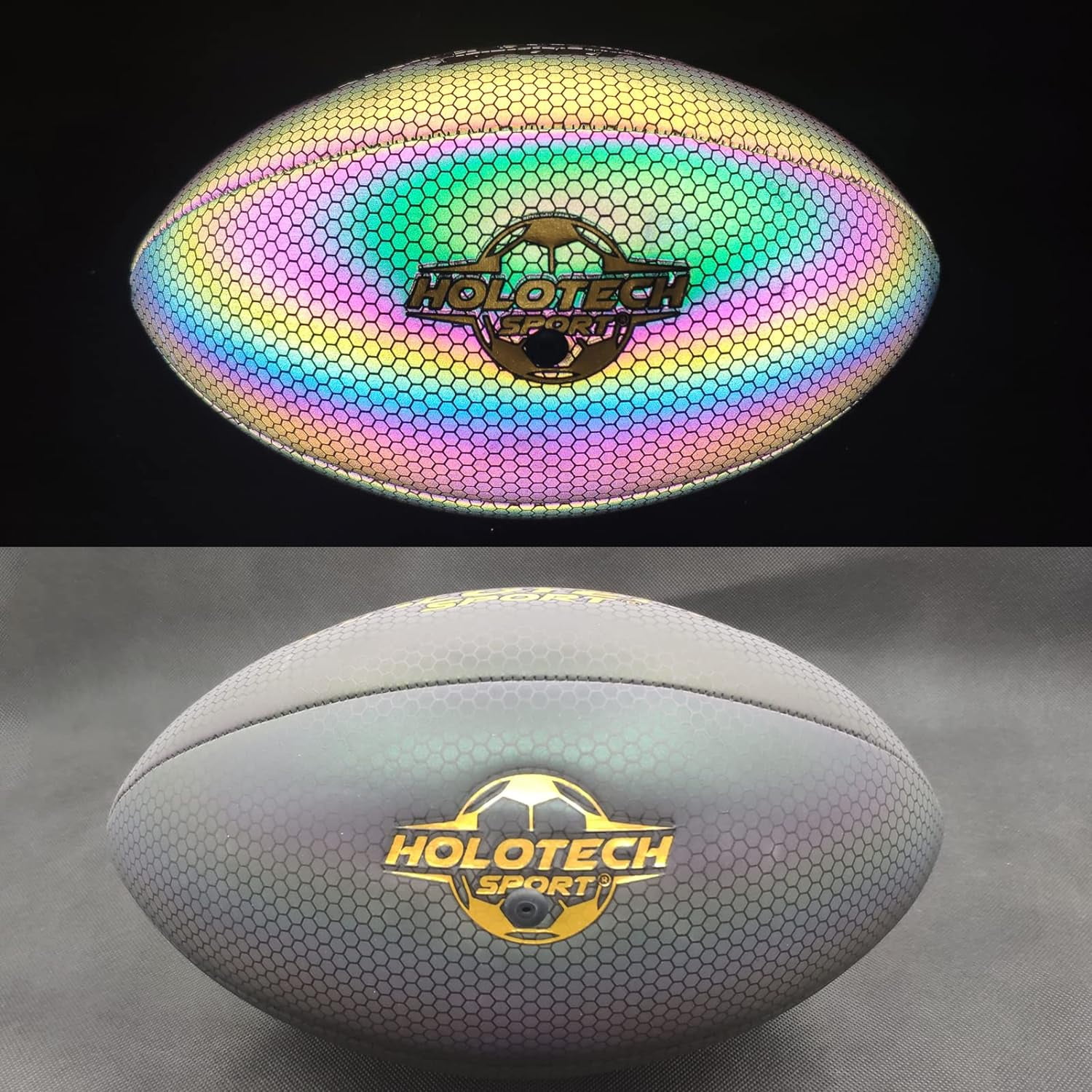 Football, Holographic Reflective Glowing Footballs with Pump for Kids, Teens and Adults - Synthetic Leather Outdoor All-Weather Footballs