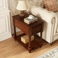 thumbnail image 3 of Narrow Open End Table with Drawer, Solid Wood Side Table 2-Tier Skinny Table with Storage Shelves Slim Nightstand Small Sofa End Table for Living Room Bedroom-Cherry Walnut 004DWA, 3 of 17