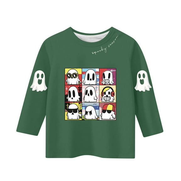 CYRBOKO Toddler Boys Halloween Shirts, Crewneck 3/4 Sleeve Stretchy Holiday Kids Clothing Army Green Size 3-4 T