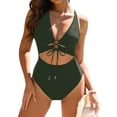 thumbnail image 2 of Women's One Piece Swimsuit Sexy Bikini with Padded Cups Wire Free Swimsuit for Beach Pool,Army Green,L, 2 of 8