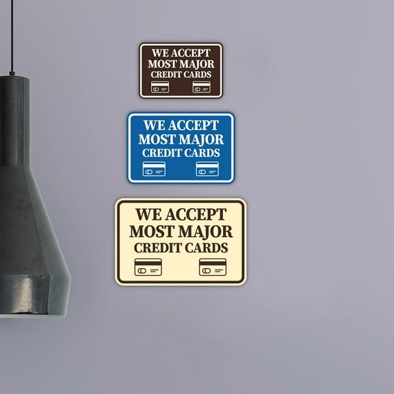 Classic Framed We Accept Most Major Credit Cards Sign (Navy Blue / White) - Large