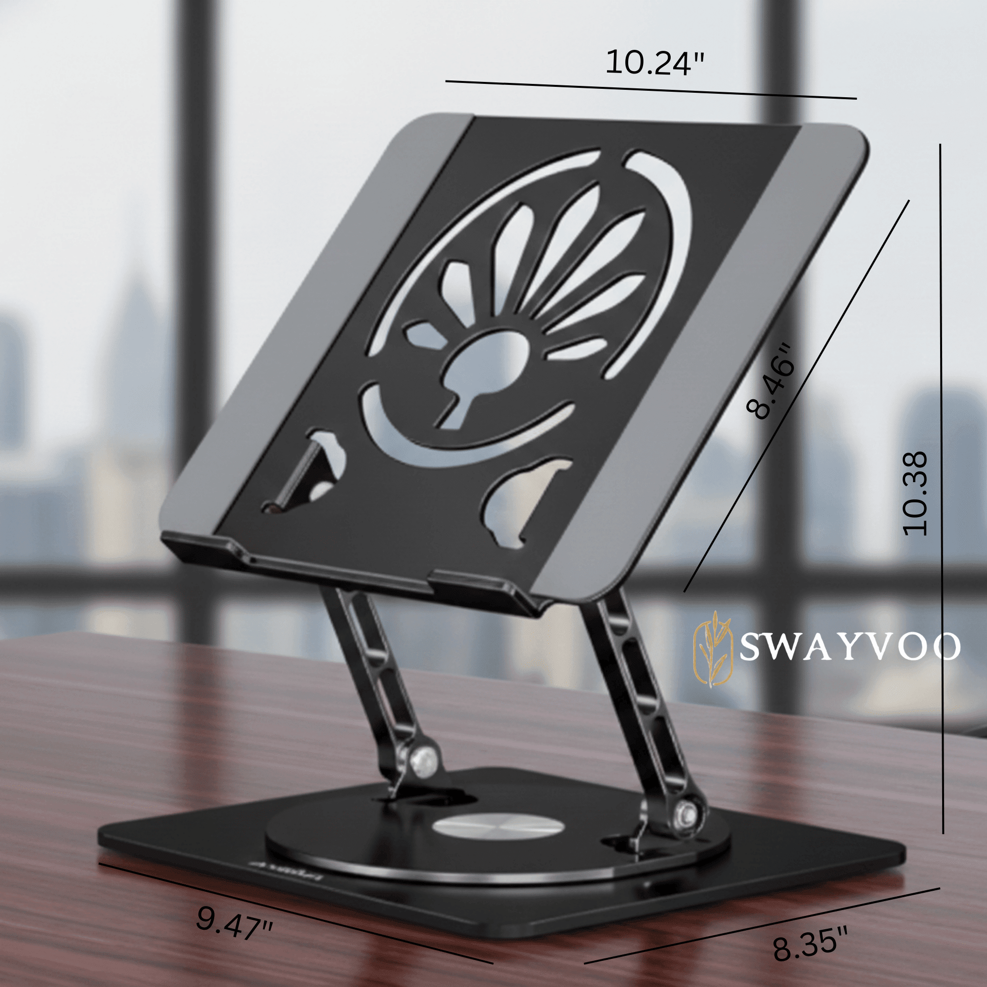 Swayvoo Laptop Stand for Desk, 360° Rotating Ergonomic Laptop Holder — Height Adjustable Foldable Aluminum Computer Stand Compatible with MacBook, Dell, HP, Lenovo, 10–16 Inch Laptops