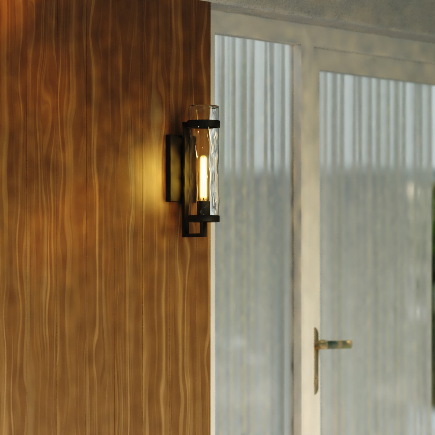 Seymour 1 Light Textured Black Transitional Outdoor Wall Lantern Clear Glass