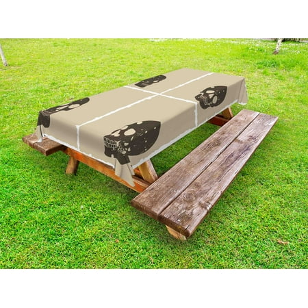 

Grunge Outdoor Tablecloth Skull Figure on Murky Flat Framework Halloween Crossbones Spooky Monster Image Decorative Washable Fabric Picnic Tablecloth 58 X 104 Inches Tan Dark Taupe by Ambesonne