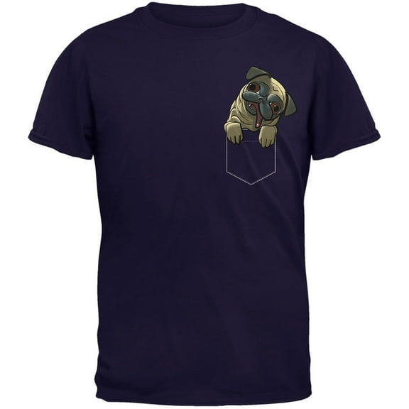 Pocket Pet Pug Navy Adult T-Shirt