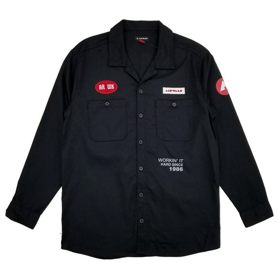 Airwalk Mens Black Long Sleeve Button-Down Shirt Medium