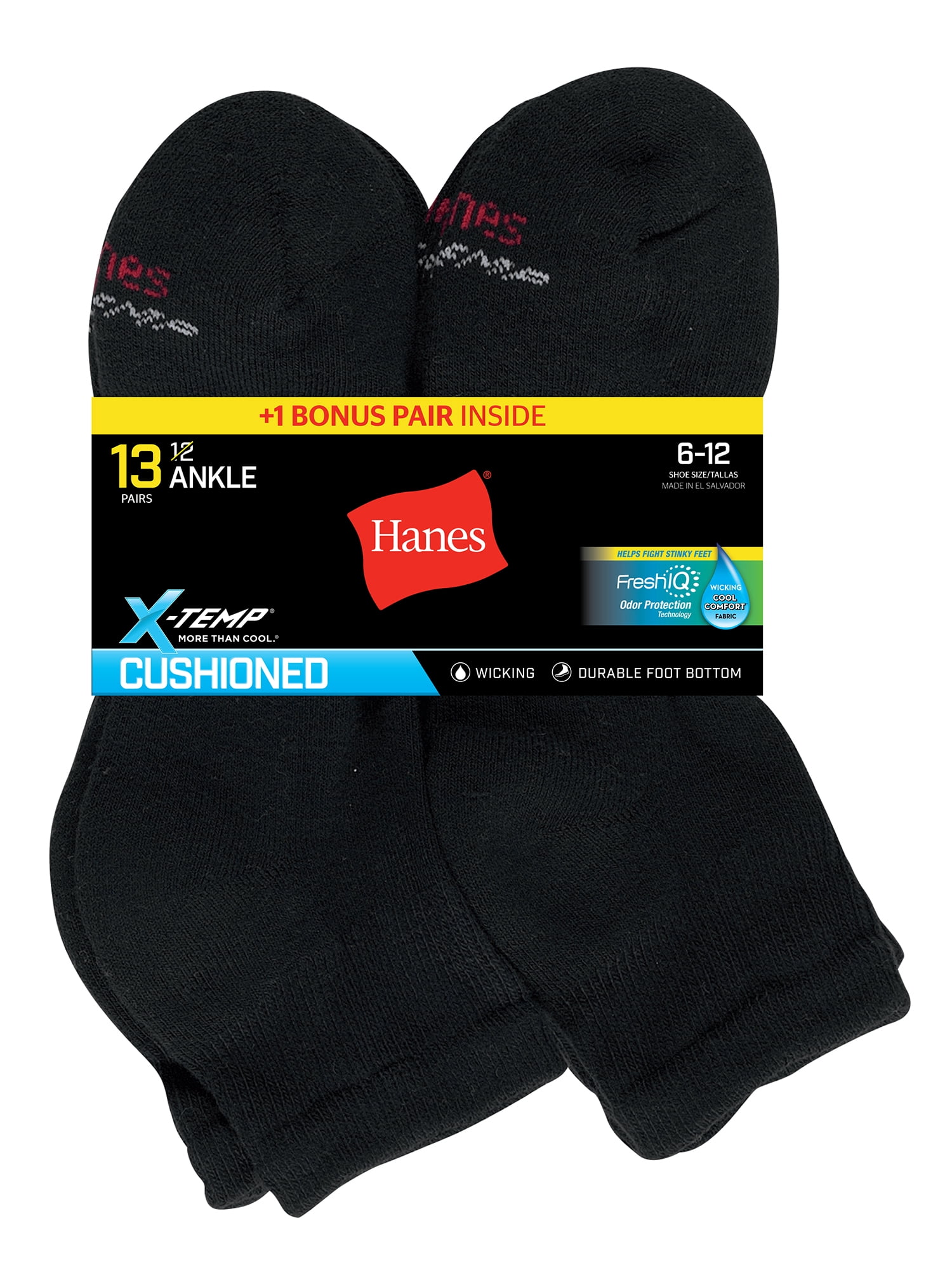 Hanes Men's FreshIQ X-Temp Active Cool Ankle Socks, 12 + 1 Bonus Pack