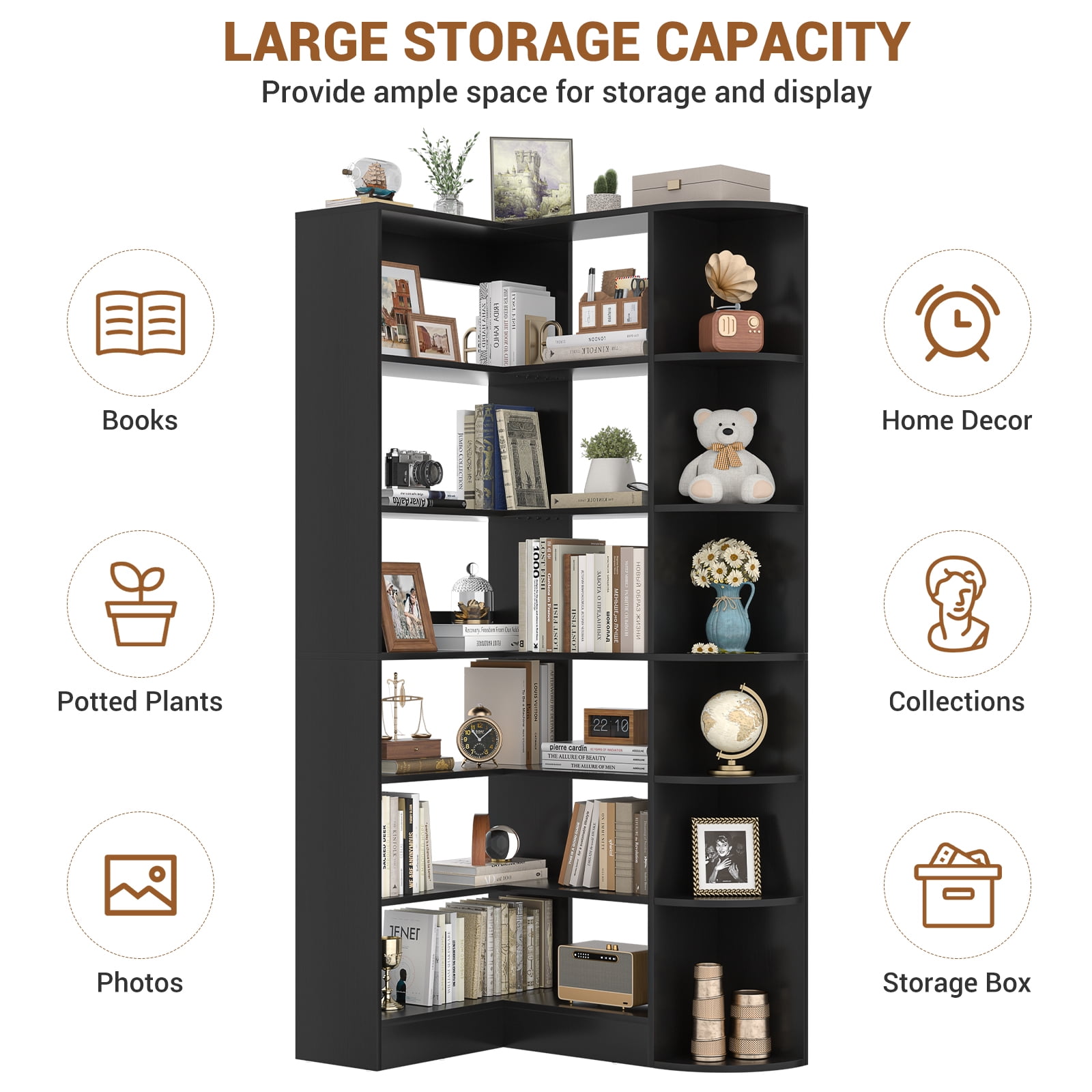 Homieasy 6-Tier Corner Bookshelf, 79'' Tall Modern L Shaped Bookcase with 13 Open Storage Shelves, Corner Storage Shelf for Home Office, Living Room, Bedroom, Black