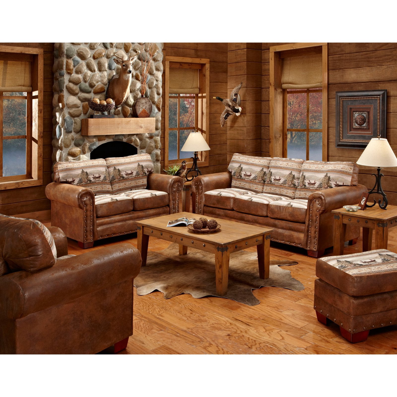 American Furniture Classics 26.5" Microfiber Alpine Lodge Ottoman in Brown