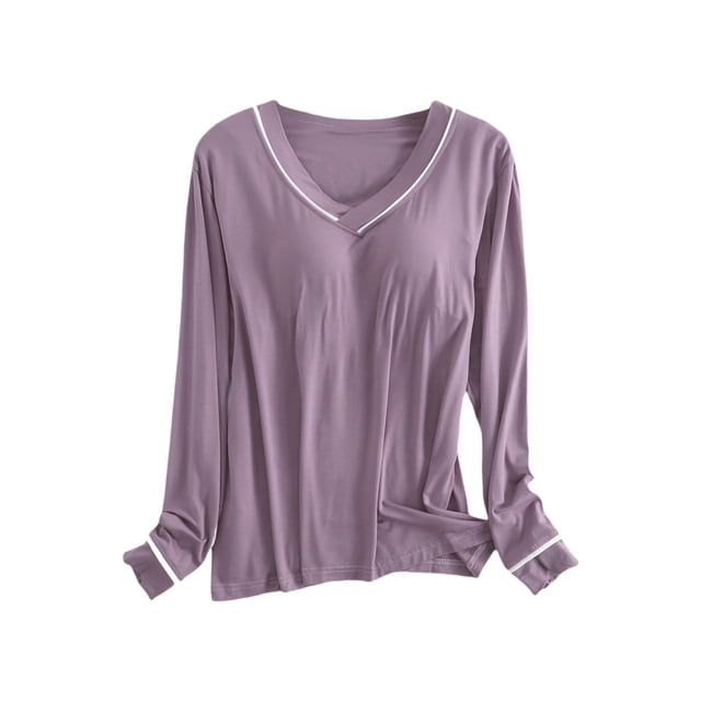 WZXFASHION T-shirt de Sommeil à Manches Longues pour Femme Couche de Base Chandails Extensibles Col Haut de Pyjama Vêtements de Nuit pour Femme Violet TG