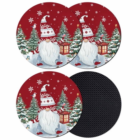 Red Gnomes Christmas Coasters Set of 4 Absorbent Coasters for Drinks Xmas Tree Snowflake Winter Holiday Coaster for Desk Coffee Table Protection Home Decor House Warming Gifts 4