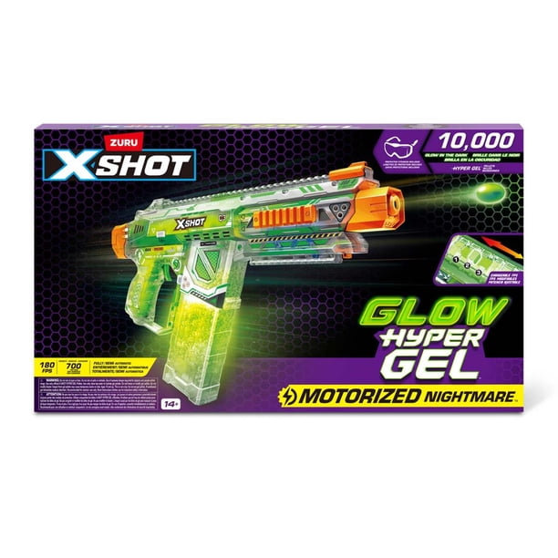 ZURU X-SHOT Pistola de Juguete Hyper Gel Glow In The Dark Nightmare 10,000 municiones