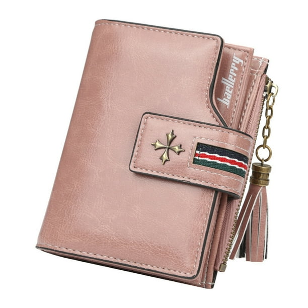 Minnieouse Cartera de cuero portátil para mujer con borla, monedero plegable, tarjetero, bolsa de transporte, billetera, regalo de cumpleaños Carteras Rosa