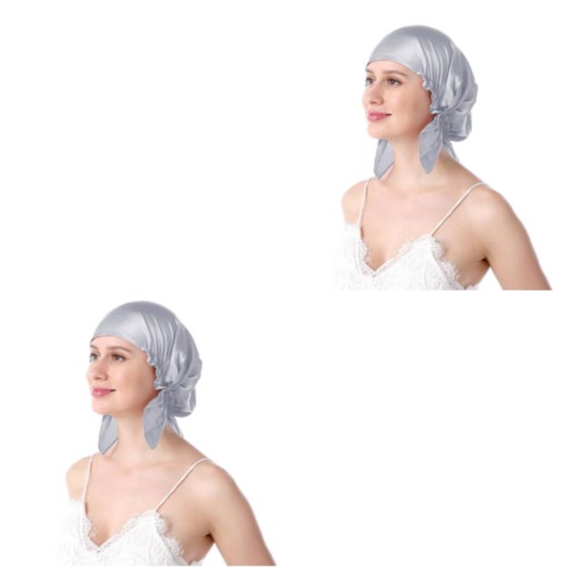 Guardoinrt Sleep Aid Silk Cap - Say Goodbye To Tossing And Turning for At Night Comfortable Silk Night Sleep Cap Cold Prevention silver grey One size fits all 2Set