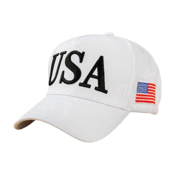 USA Embroidered Baseball Cap Flag Patch Hat Patriotic Baseball Cap for Men Women White