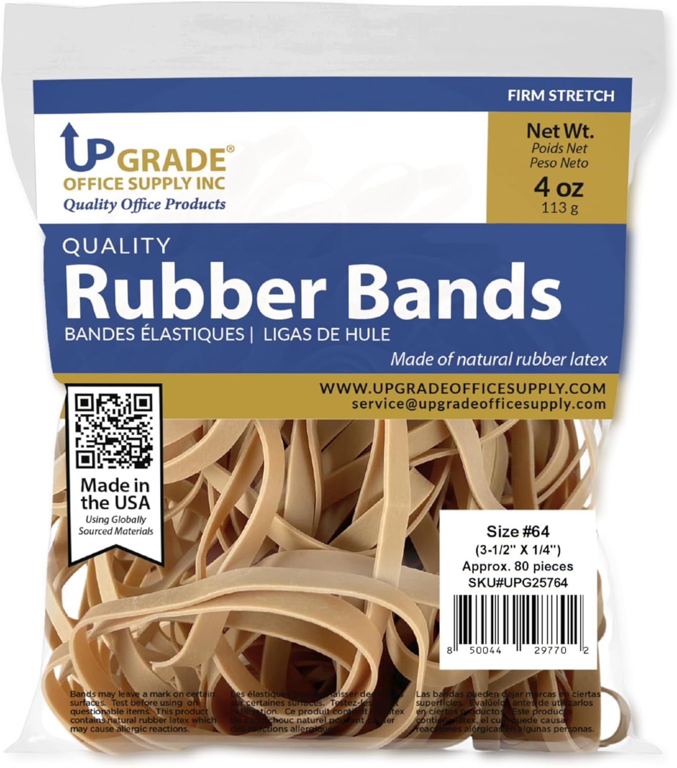 Upgrade Office Supply UPG25764 Rubber Bands, Size 64 (3-1/2 x 1/4), 80 1/4 lb, USA