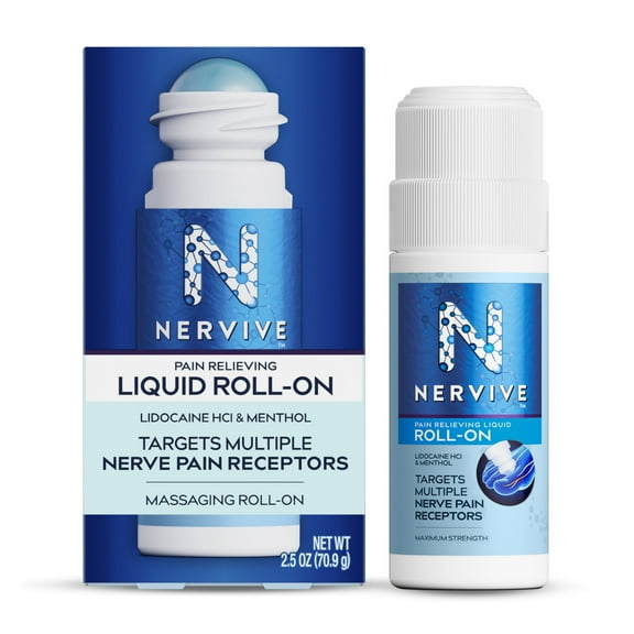Nervive Topical Pain Relief Roll on, Numbing Lidocaine for Nerve Pain in Hands and Feet, 2.5 oz