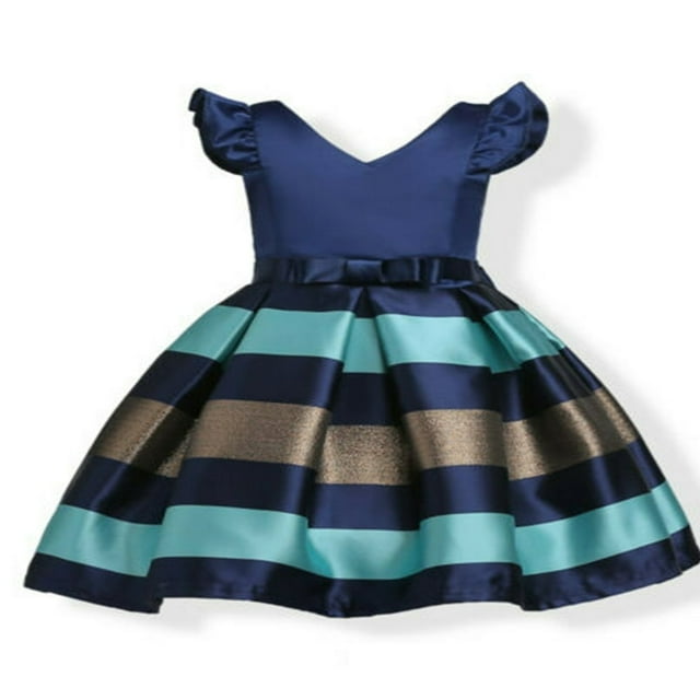 Robe de Fête Formelle à Rayures avec Nœud pour Bébé Fille