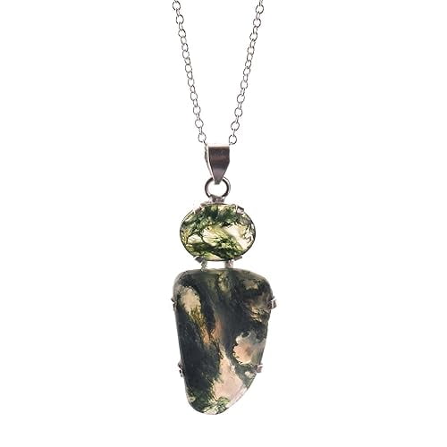 Natural Real Moss Agate Crystals Bezel Pendant, Birthstone, Double Gemstone, Necklace Healing Rough Gemstone, Birthday, Mothers Day Gift Jewelry, Occasion Wear, Gift for Her