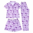 thumbnail image 4 of JAJAHO 3 Piece Girls Pajama Sets Striped Bow Print Long Pants With Shorts Sleepwear Button Down PJs 8-12 Years, 4 of 4