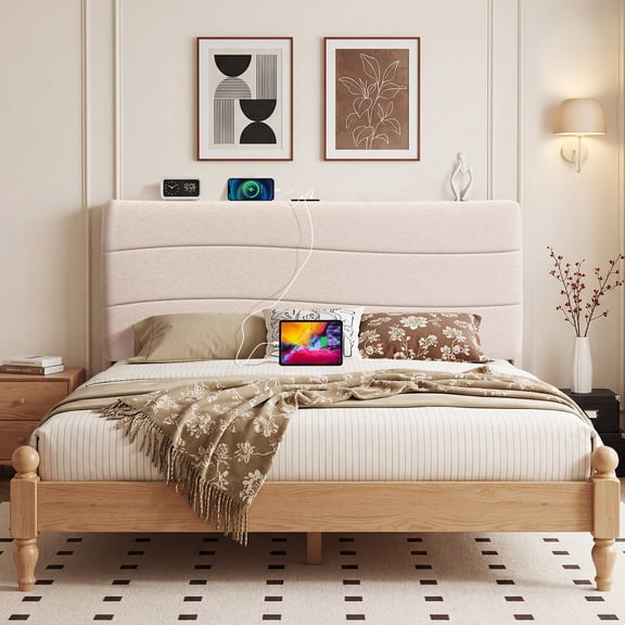 JONPONY Tufted Upholstered Headboard Queen Size, Solid Wood Head Board with Durable Metal Legs, Adjustable Height Bed headboard from 37” to 51” Fabric Headboard in Modern Button Design, Beige