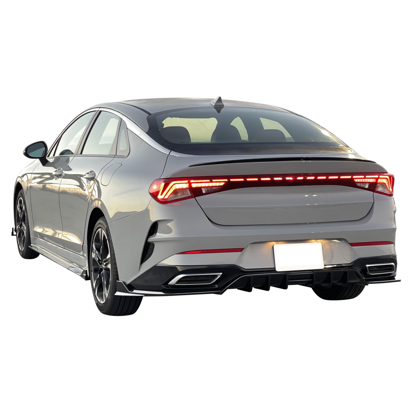Ikon Motorsports Rear Bumper Lip Compatible with 2021-2024 Kia K5 GT-Line 3PCS Gloss Black Rear Diffuser Splitters Injection PP