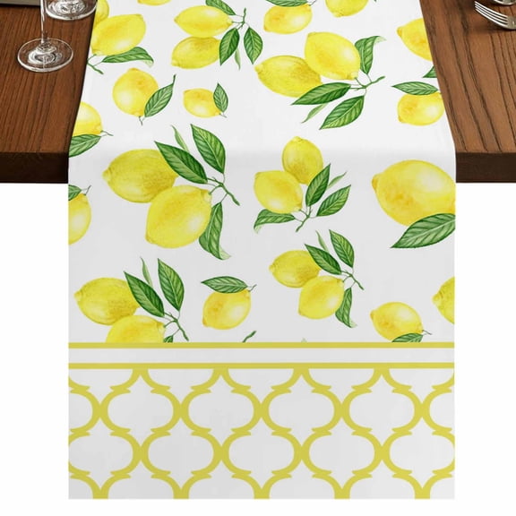 Table Runners 120 Inches Long Dress Scarves, Yellow Lemon Farmhouse Coffee/Dining/Kitchen Table Runner for Living Room, Summer Botanical Watercolor Pastoral 13x120 Inch
