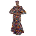 thumbnail image 2 of Women's Long African Dress Ankara Print | Cotton Clothing Smoked Fish Tail Mermaid with Matching Headwrap, Fade Resistant Elastic Smoked Bodice Kente Afrocentric Dress, 2 of 4