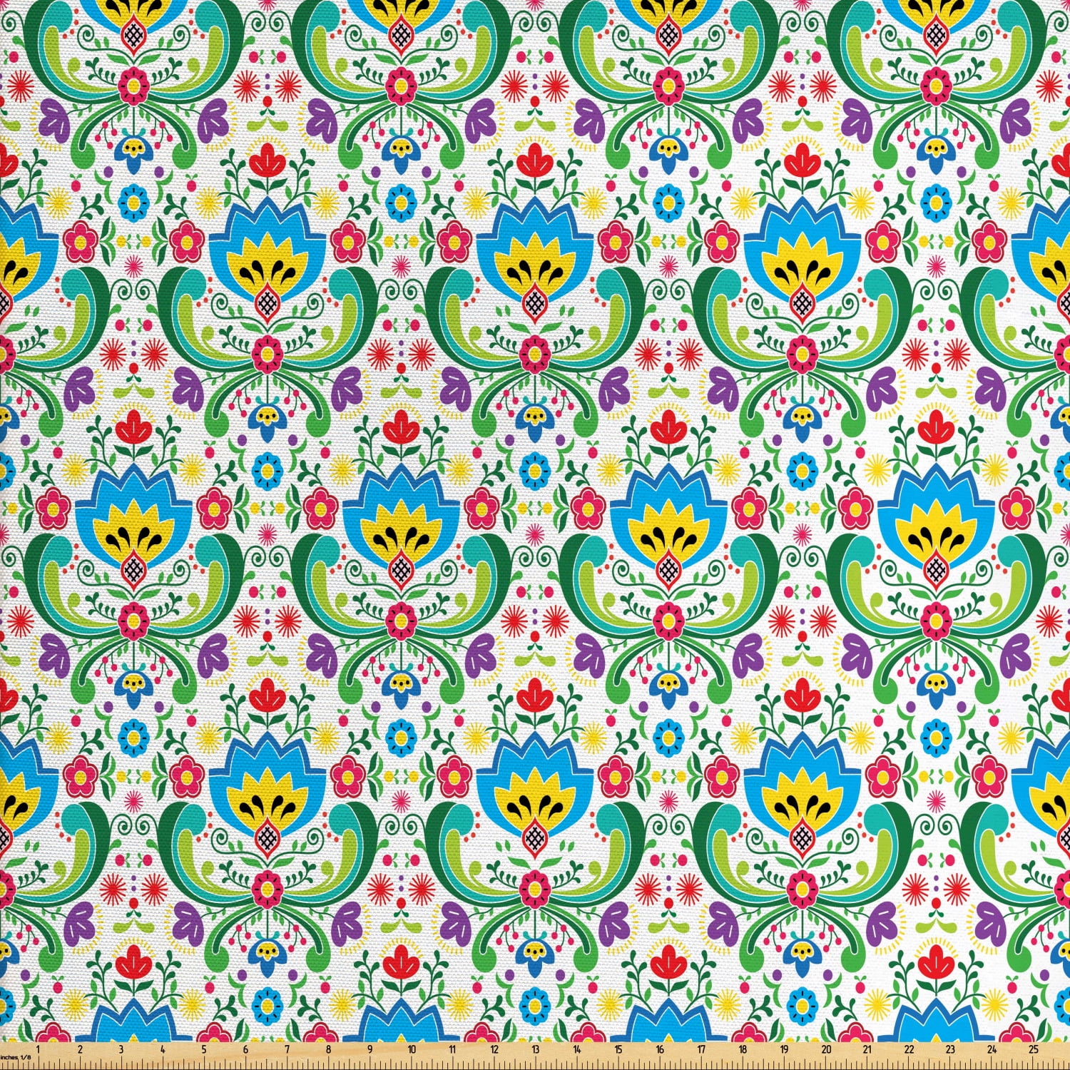 Norwegian Fabric by The Yard, Colorful Pattern of European Folk Art