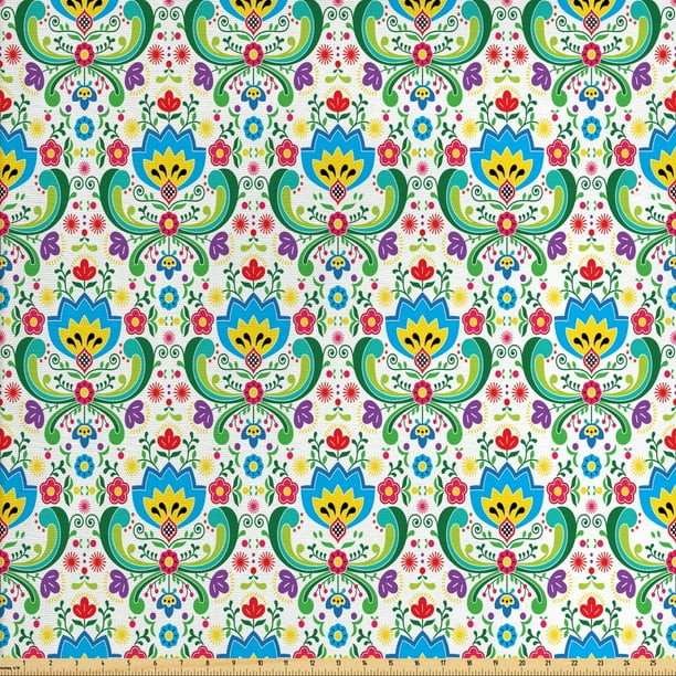 Norwegian Fabric by The Yard, Colorful Pattern of European Folk Art