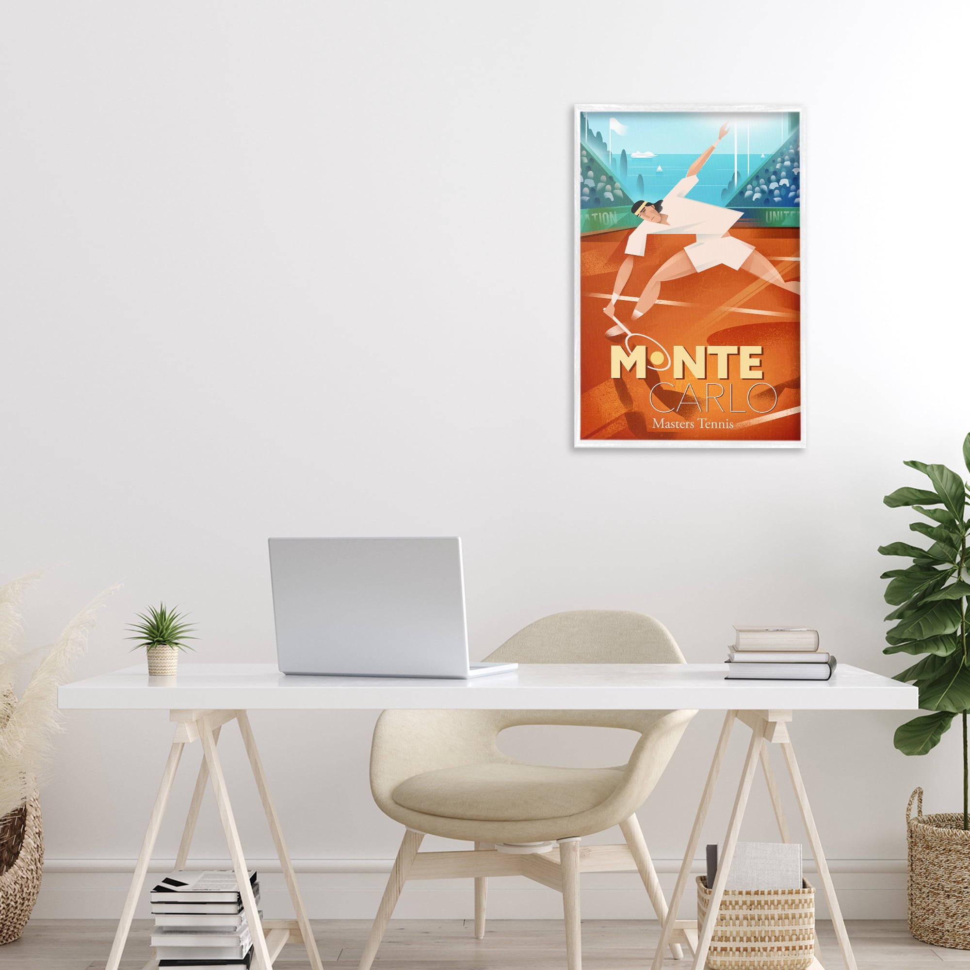 Stupell Industries Monte Carlo Masters Tennis White Framed Giclee Art, design by Martin Wickstrom