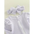 thumbnail image 5 of Arvbitana 0M 3M 6M 9M Infant Baby Girls Ruffle Footed Romper Striped Long Sleeve Footie Jumpsuit Zipper One Piece Bodysuit Headband Fall Winter Outfit 2Pcs, 5 of 9
