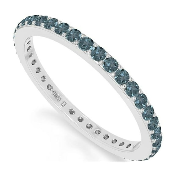 925 Sterling Silver Round 1.5 Ctw London Blue Topaz Eternity Women Wedding Ring, Stacking Rings, Gift For Her_5