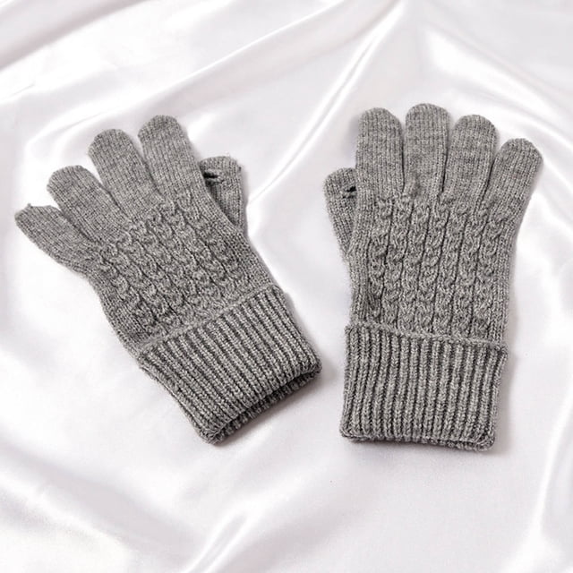 Winter Unisex Knitted Wool Warm Gloves Solid Color Fingerless Mitts Cold Gloves