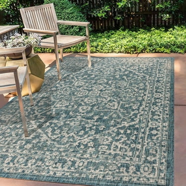 JONATHAN Y SMB104B-9 Malta Bohemian Medallion Textured Weave Teal/Gray 9 ft. x 12 ft. Indoor/Outdoor Area Rug, Pet Friendly, Stain Resistant, Easy to Clean, for Patio, Living Room; Kitchen, Bedroom