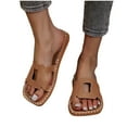 thumbnail image 3 of LOVZFMLL Women's Flat Sandals Summer Casual Hollow Square Toe Slippers for Beach Comfort Walking Open Toe Slip On Slides Brown 9, 3 of 6