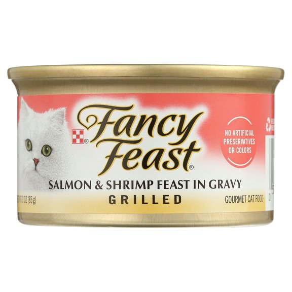 Purina Fancy Feast Grilled Kitten Food Wet Cat Food Salmon & Shrimp Feast in Gravy 3 oz Can (Pack of 9)