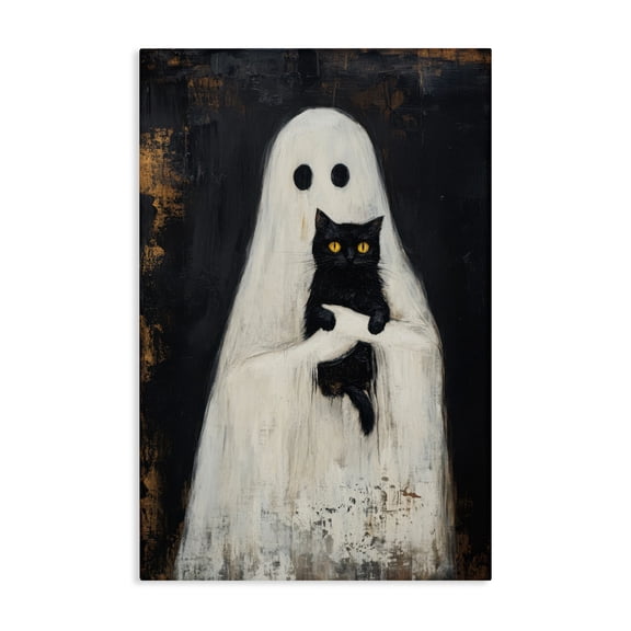 Stupell Industries Rustic Lodge Black Kitty & Ghost Canvas Art, 16 x 24, by Petals Prints Design