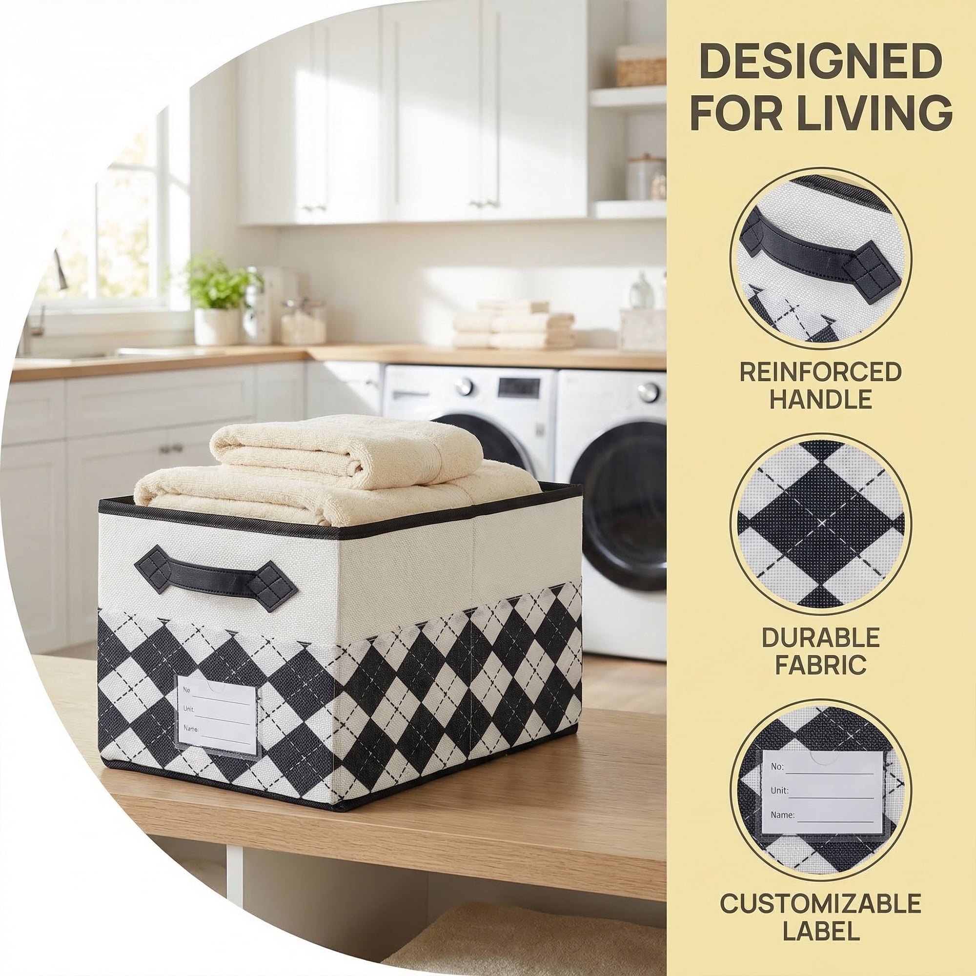 Unique Bargains Storage Basket with Handle for Organizing Light Black 17.3"x11.8"x10.6"