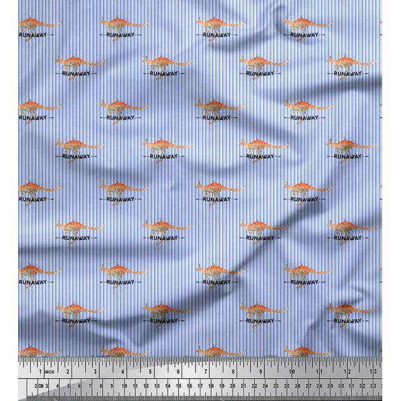 Soimoi Blue Cotton Duck Fabric Stripe & Kangaroo Animal Printed Craft Fabric by the Yard 42 Inch Wide
