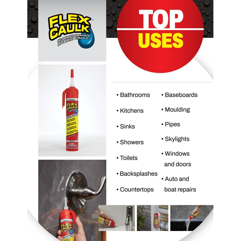 Flex Seal Waterproof Caulk, All Purpose White 9 oz, No Caulk Gun