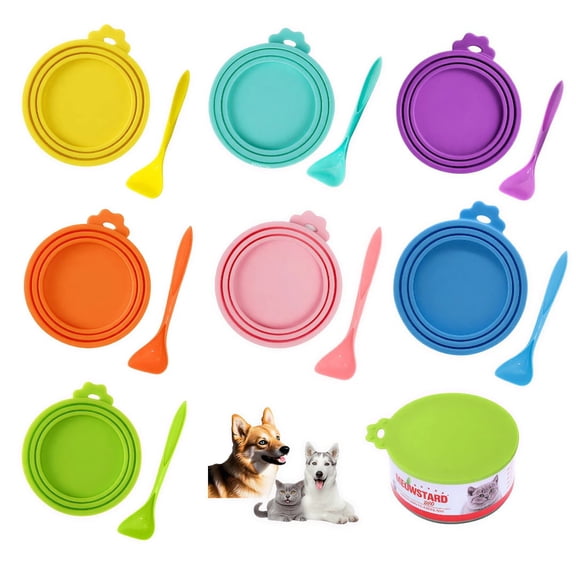 RYLZX 7 Pack Silicone Pet Food Can Lids and Multi-Function Foods Spoon for 3 Standard Size Food Cans for Pet Food Cans or Canned Goods, Multicolor