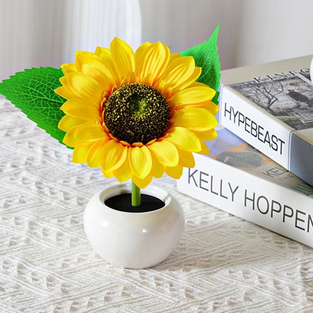 Luz De Noche Regalo de lámpara de escritorio Bonsai con pilas de luz nocturna de flores de girasol (1 flor)