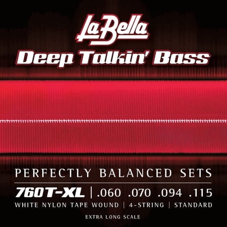 La Bella 760T-XL Deep Talkin Brass White Nylon Tape Wound 4- String Extra Long Scale 60-115